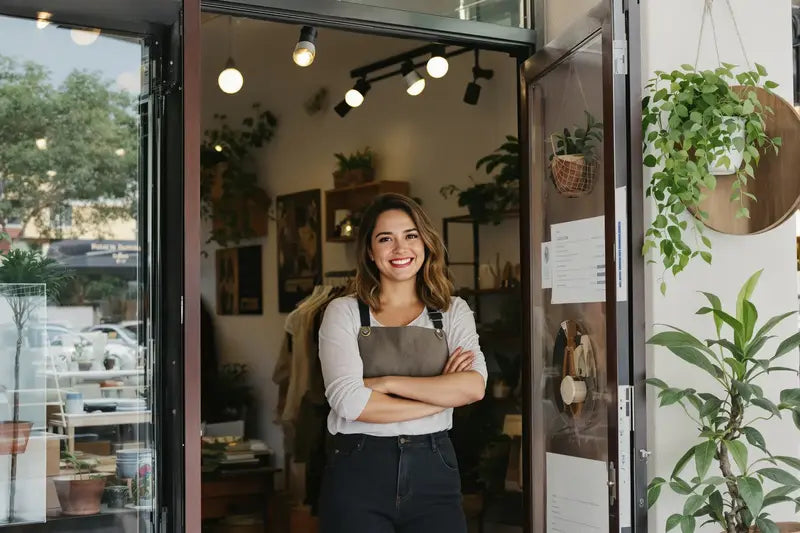Emprendedora abriendo su tienda